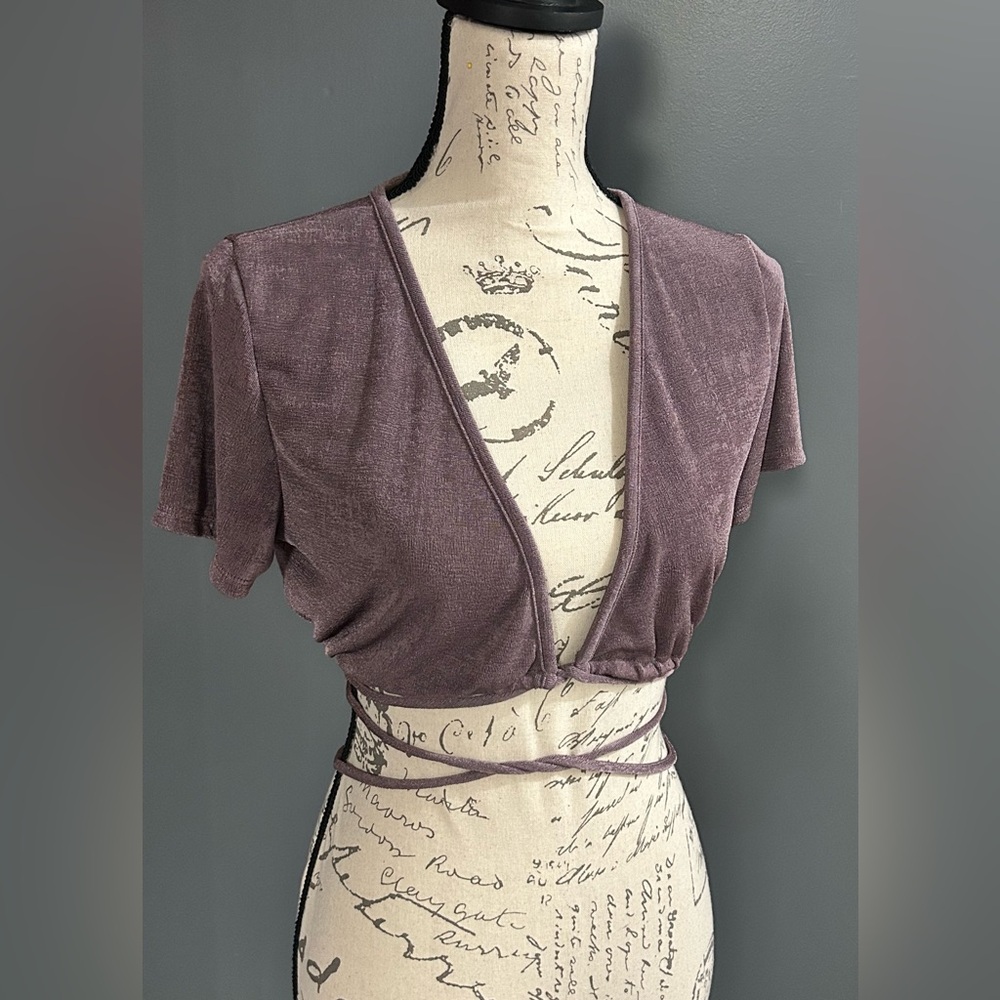 b. Sydney Mauve Wrap Tie Crop Top Size L Trendy Going Out Top
